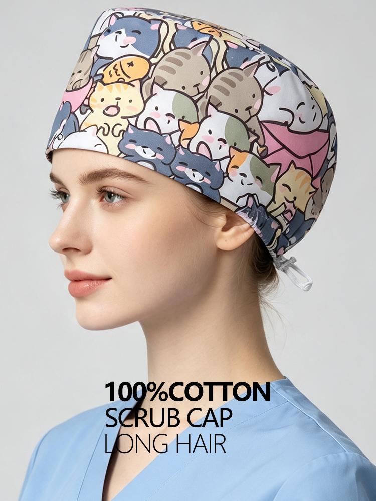 Printed Euro Scrub Cap 100% Cotton Medical Surgical Hat Sweatband Adjustable Doctor Nurse Caps Dental Clinic Operating Room Hat
