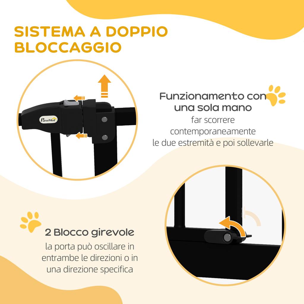 Extendable Dog Gate with 2 Locks and Automatic Closure, Made of Metal and Plastic, 74-87x78 cm, Black