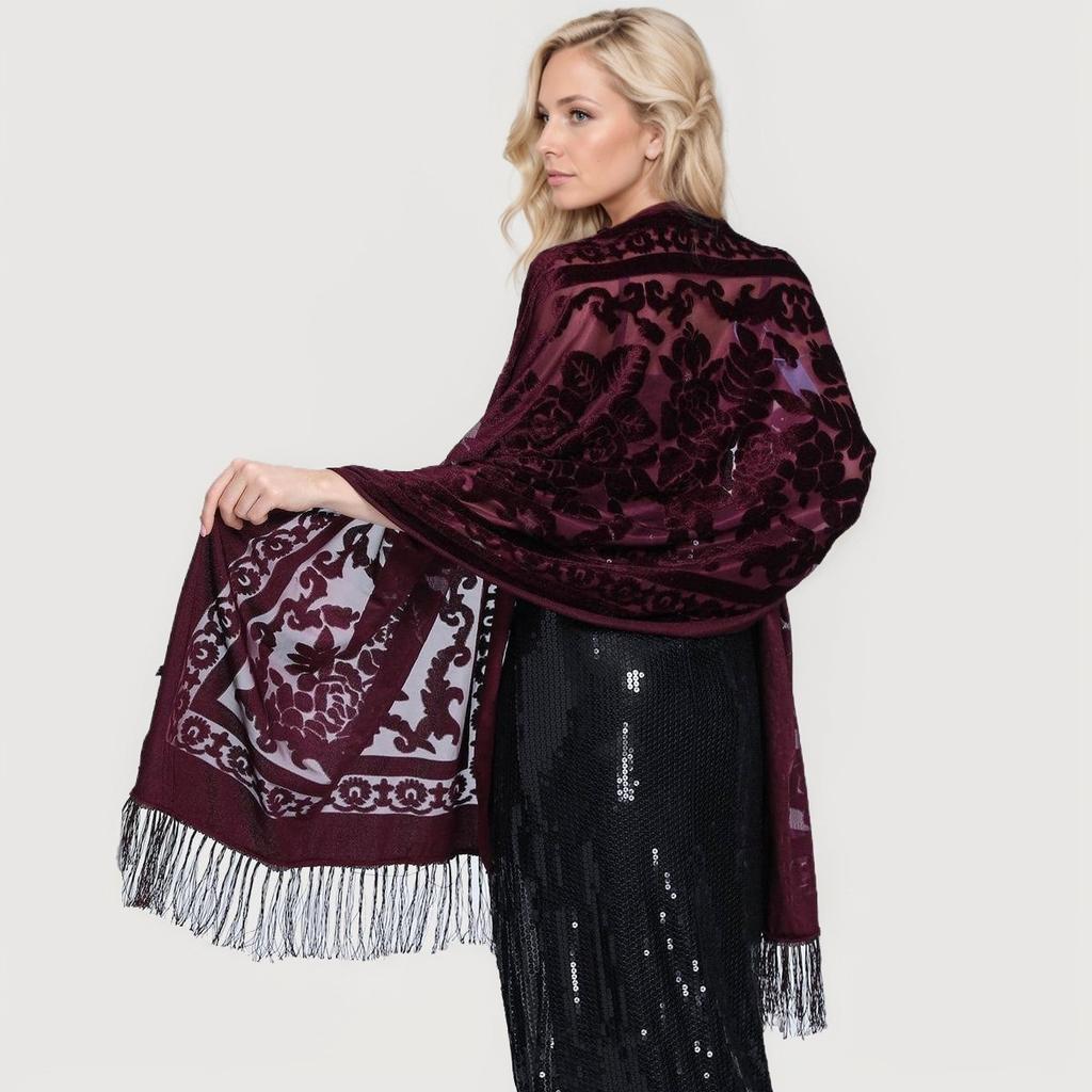 New National Style Elegant Velvet Cheongsam Shawl Versatile Long Tassel Scarf Warm Air Conditioning Shawl