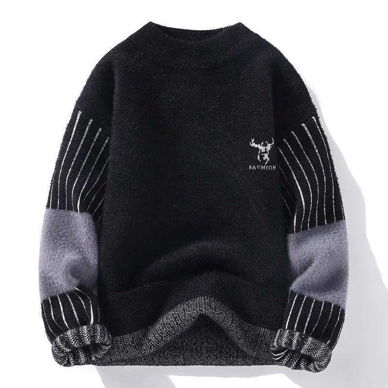 Men's Half-High Neck Mink Velvet Sweater: Autumn/Winter Thickened Knit Base Layer