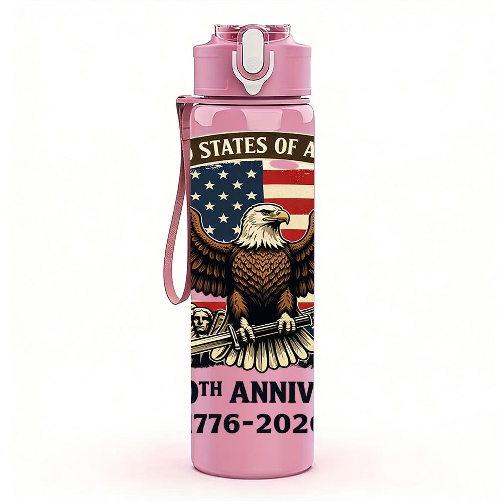 1PC US 250th Anniversary Eagle Flag Print 750ml Color Plastic Sports Water Bottle Leakproof Flip Straw Lid Suitable for Sports Office Home Use