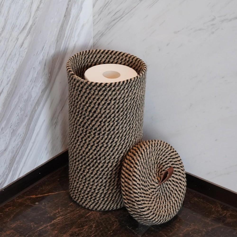 Dustproof Toilet Paper Rolls Storage Basket with Lid Woven Storage Basket Sundries Organizer