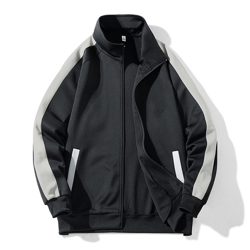 Street Style Solid Color Zip-up Cardigan Stand-up Collar Loose Casual Sports Men's Coat