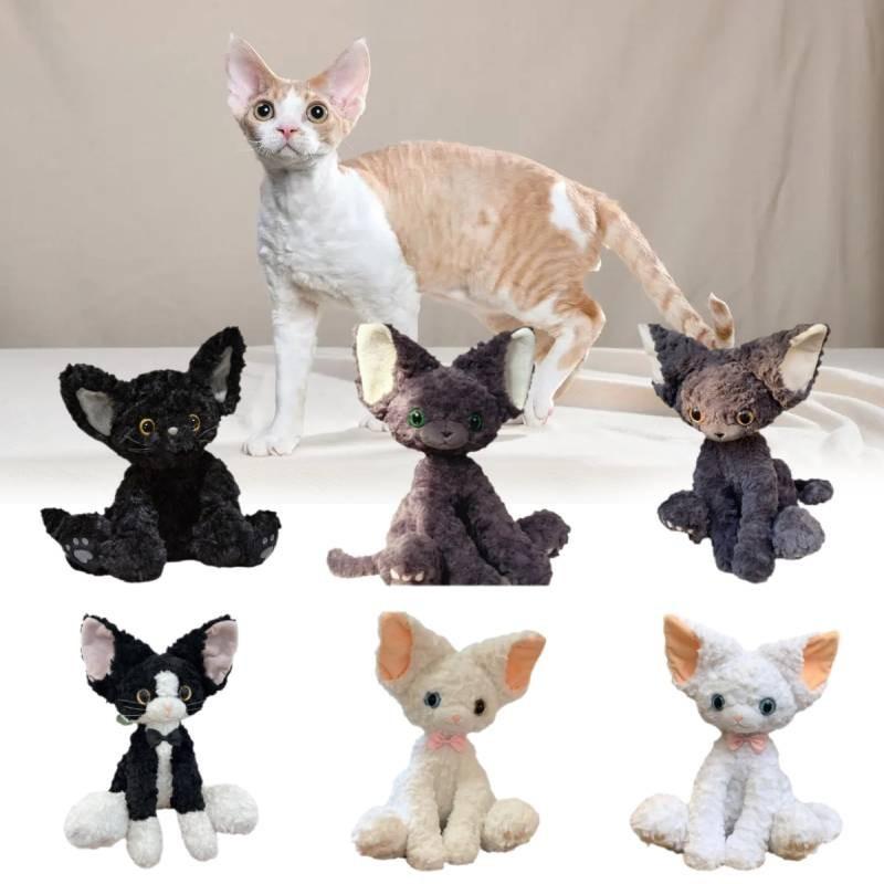Devon Black Rex Cat Plush Toy Doll Pillows With Various Colored Eyes Girls Gift