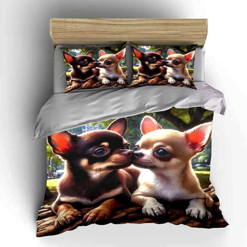 Cute Chihuahua Set for Decoration Bedding Set with 1 Duvet Cover 2 Pillowcases Single Double King Queen, Gift