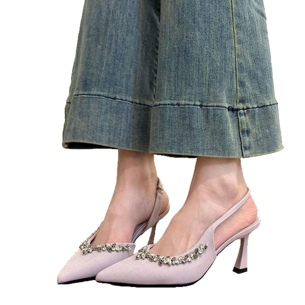 Темпераментный острый носок сумка пустая сандалии женские весна 2025 новый фиолетовый сказочный ветер боковые пустые туфли на высоком каблуке