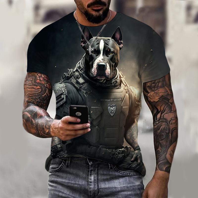 Summer Round Neck 3D Print Dog Graphics Top Fashionable Casual Short Sleeved Men's T-shirts