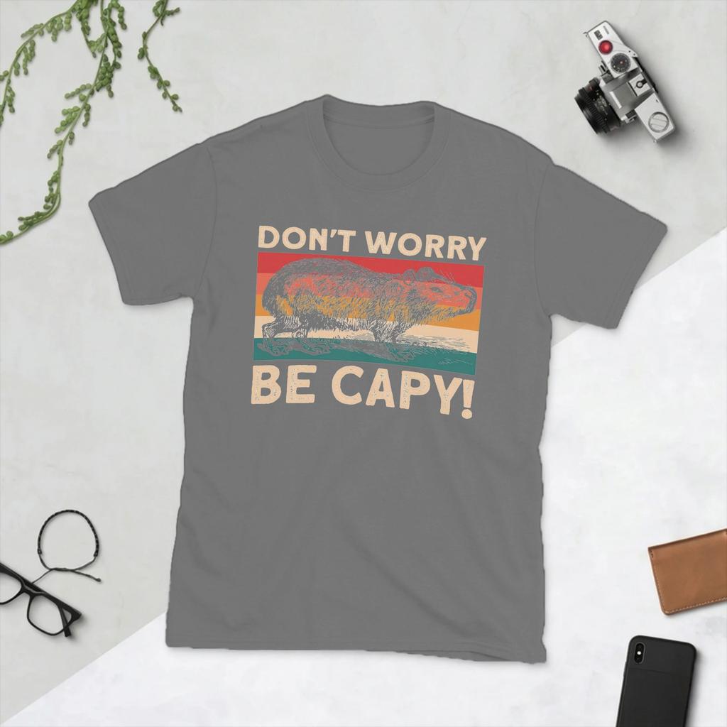 Capybara Unisex T Shirt Dont Worry Be Capy Novelty Tees Short Sleeve O Neck TShirt Pure Cotton Graphic Printed Clothes