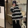 Spring and Autumn Retro Striped Plus Size Sweatshirt Women's Loose Long Sleeve Top
