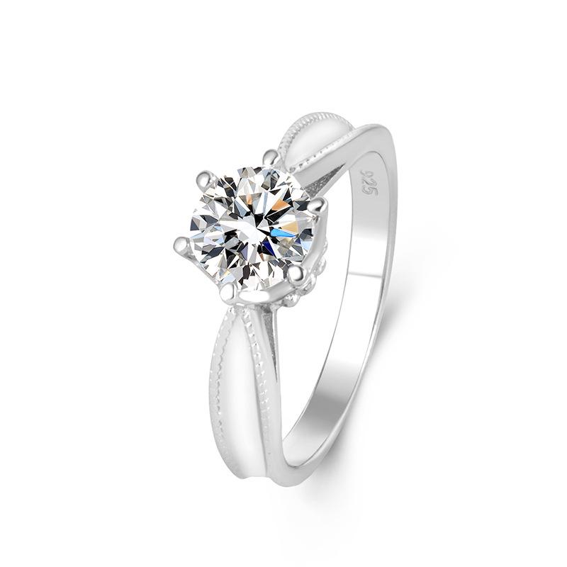 Серебряное кольцо с муассанитом 1 карат, шесть крапанов, серебро S925, классический вогнутый дизайн, не тускнеющее, простое и элегантное.