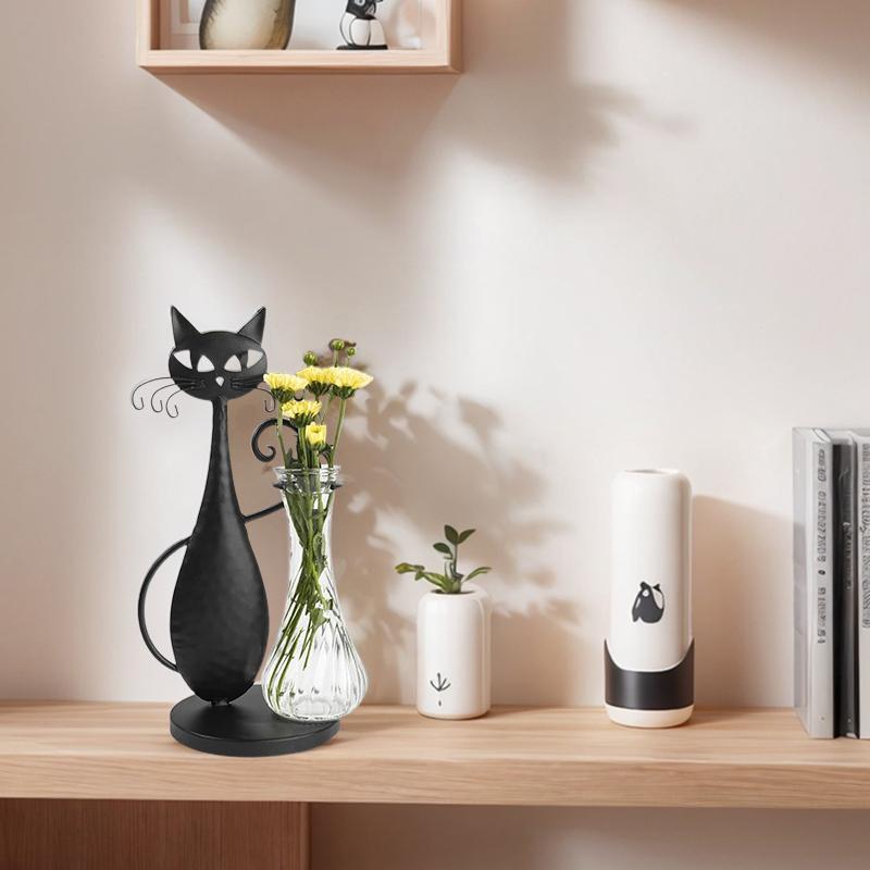 Ручная работа Мультяшный кот Уникальная цветочная композиция Домашний декор Цветочное искусство Креативная стеклянная ваза DIY Железное искусство Экологичный черный