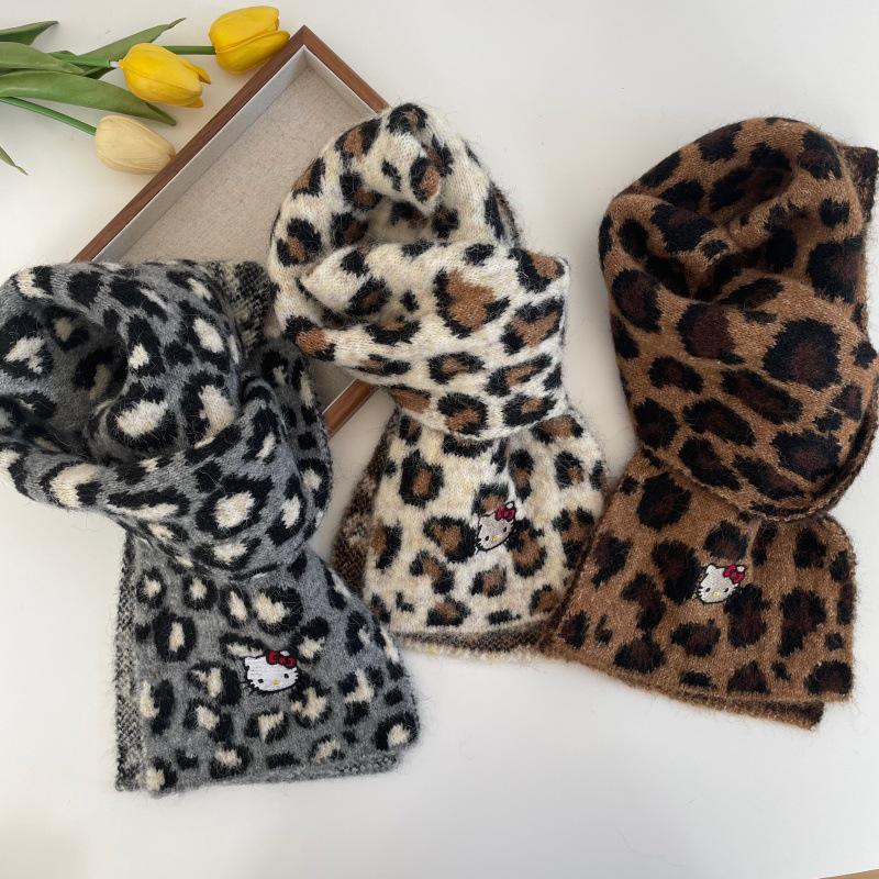 Милый корейский плюшевый шарф с леопардовым принтом для детей - Теплый осенне-зимний шарф-воротник