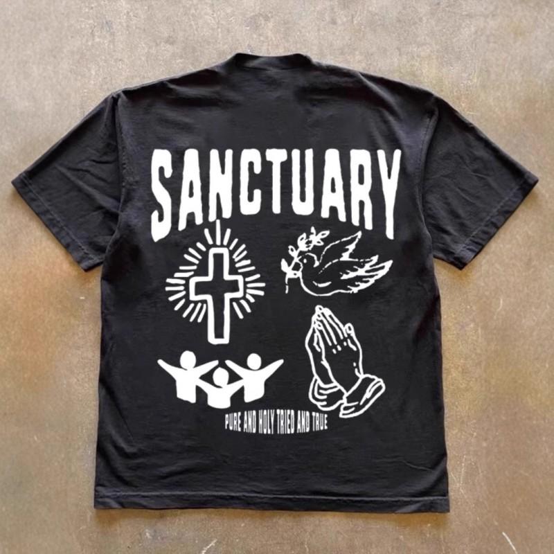 Mens Cotton Short Sleeve T-Shirt With Peace Dove Print Loose Fit Casual Style
