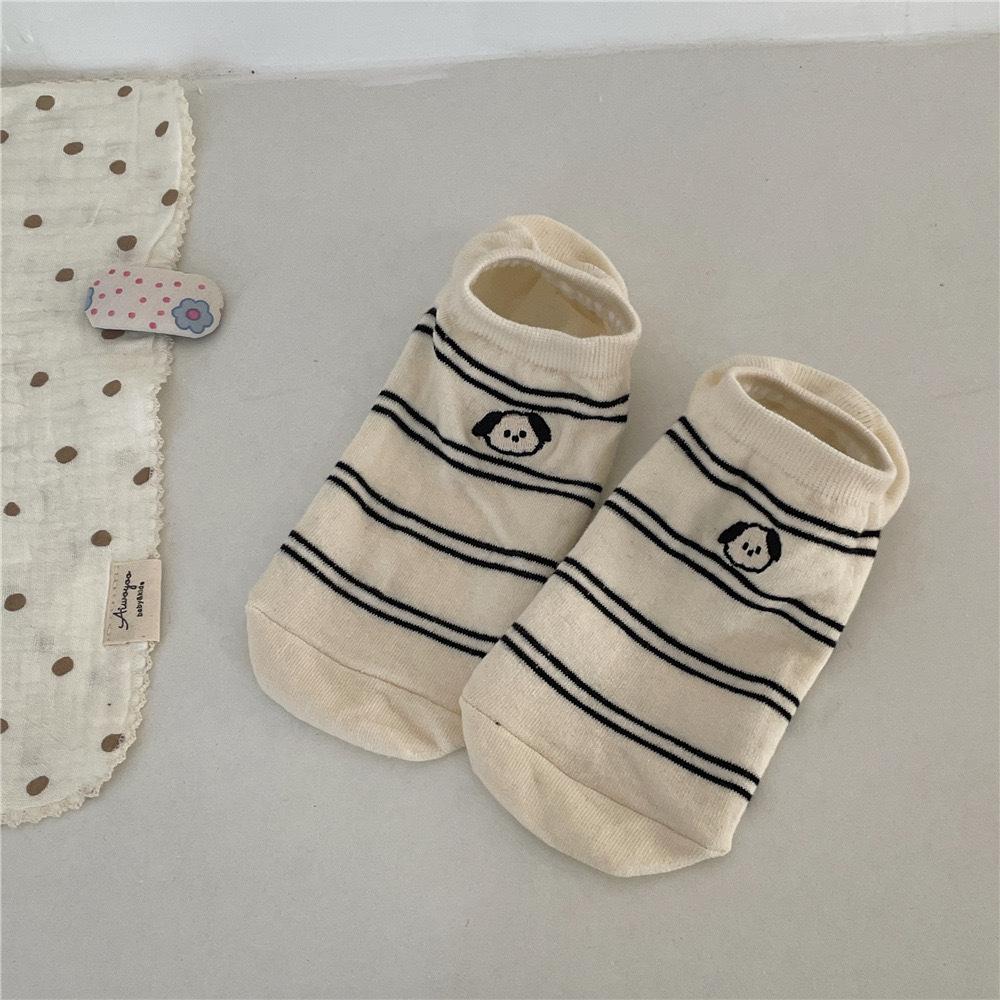Puppy Embroidered Boat Socks, Summer Breathable Socks, Preppy Casual Cotton Socks
