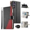 For Samsung Galaxy S25/S24 Case Zipper Wallet Color Splicing Leather Flip Phone Cover with Straps