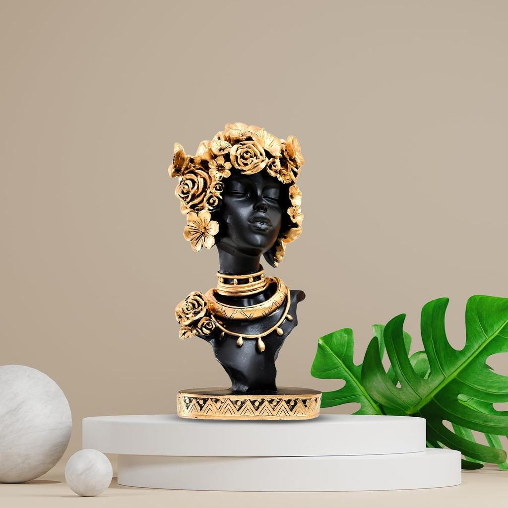 Elegant Afro Woman with Floral Crown Figurine | A Stunning Blend of Culture & Grace | Perfect for Adding Artistic Charm – Pack of 1