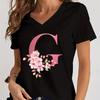 Unisex Tshirts Az 26 Alphabet Sakura Design Vneck Tshirt Cherry Blossom 26 English Alphabet Summer Tshirt Vneck Casual Tops