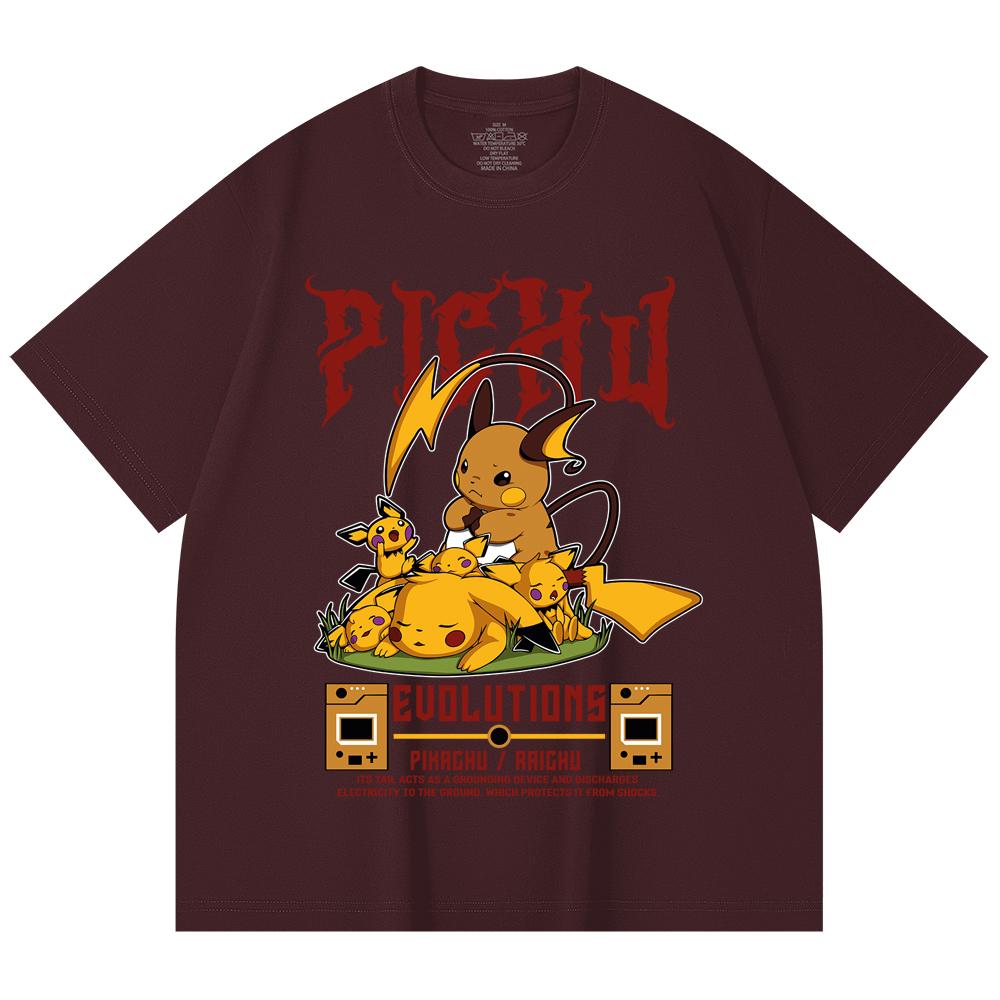 230 Gsm 100% Cotton Pokemon V18 Pikachu Evolutions Print Unisex Heavy Cotton T Shirt