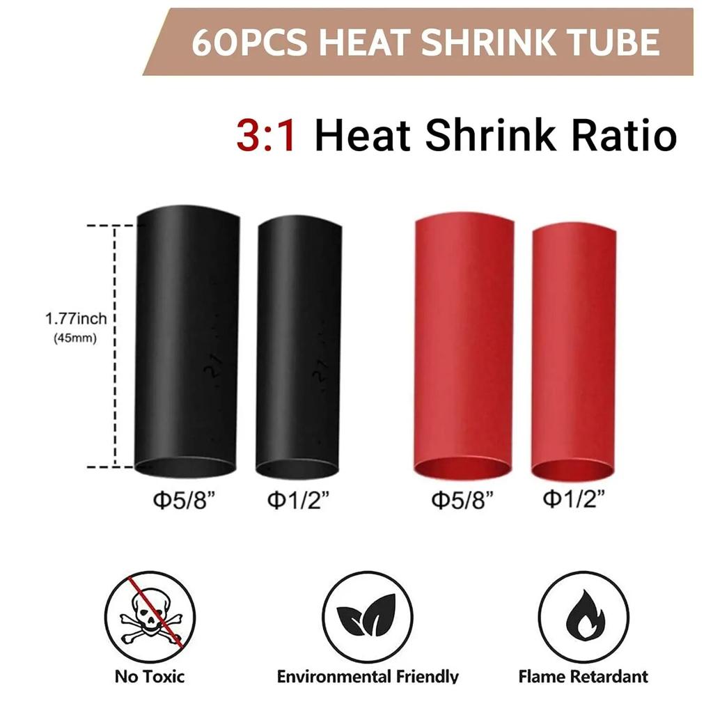120Pcs Copper Wire Lugs AWG2 4 6 8 10 12 with 60pcs Heat Shrink Set, 60Pcs Battery Cable Lugs Ends Ring Terminals Connectors