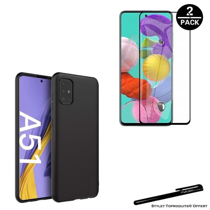 Coque de protection - Toproduits® - Samsung A51 - Noir - Verres trempés - Souple