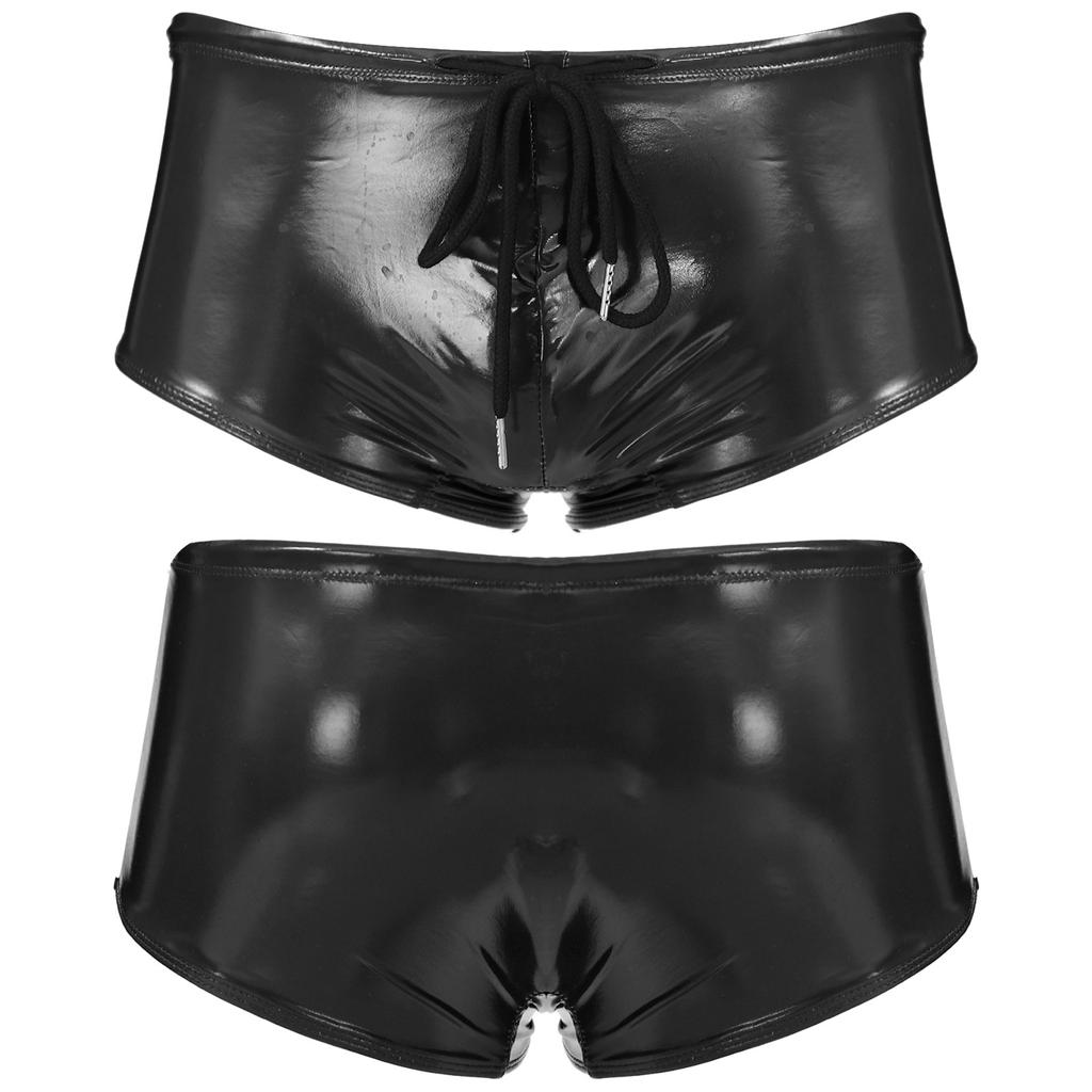 Мужские шорты-боксеры из лакированной кожи с мокрым эффектом, плавки, купальник, нижнее белье для отдыха