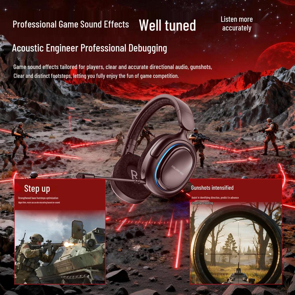 Семицветная радуга H600 Беспроводная и проводная игровая гарнитура 7.1 с четырьмя режимами.