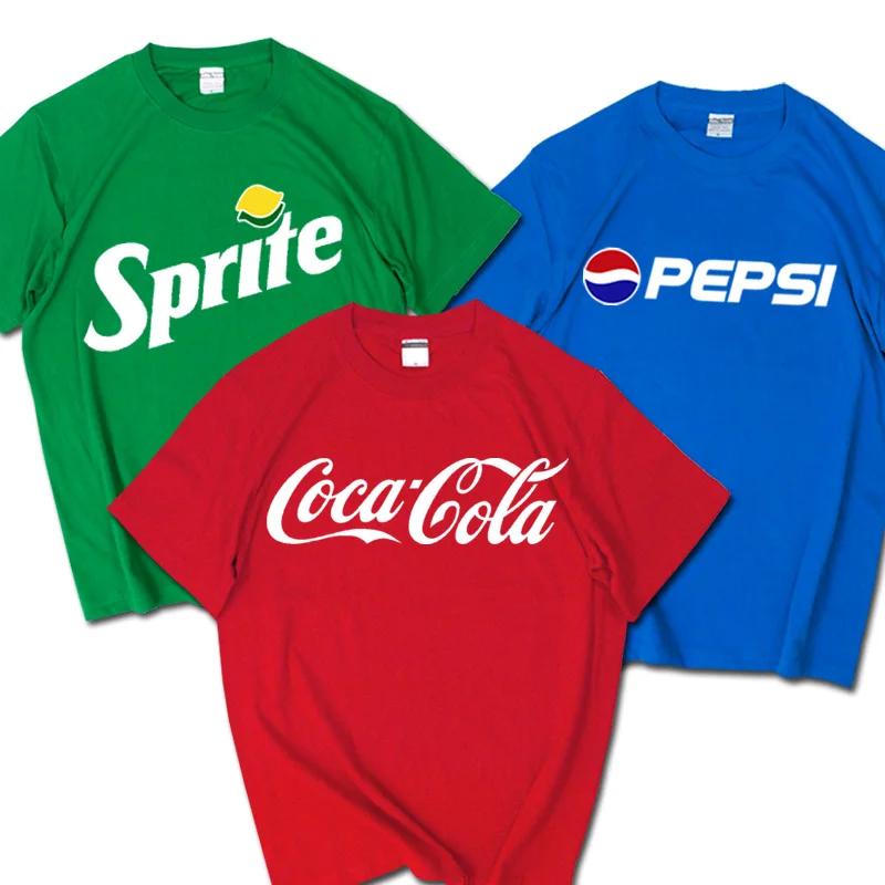 Лето 2025 Новый Модный Бренд INS Pepsi Cola Совместная Футболка Sprite Coca-Cola Мужская и Женская Свободная Хлопковая Парная Короткий Рукав