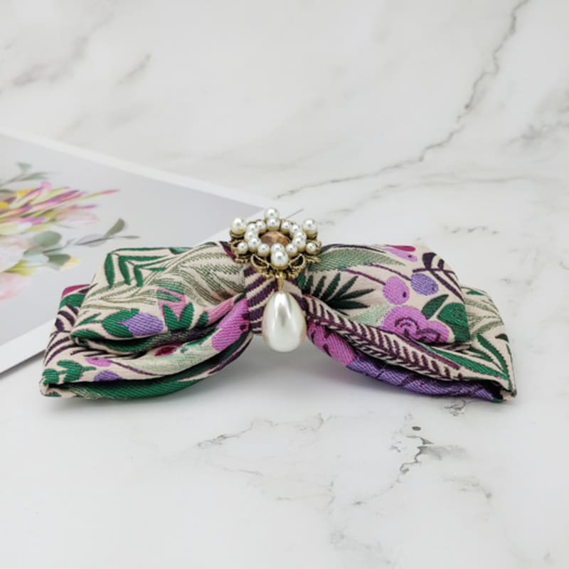 MAIA Rose Jacquard Ribbon Pin Large-Purple