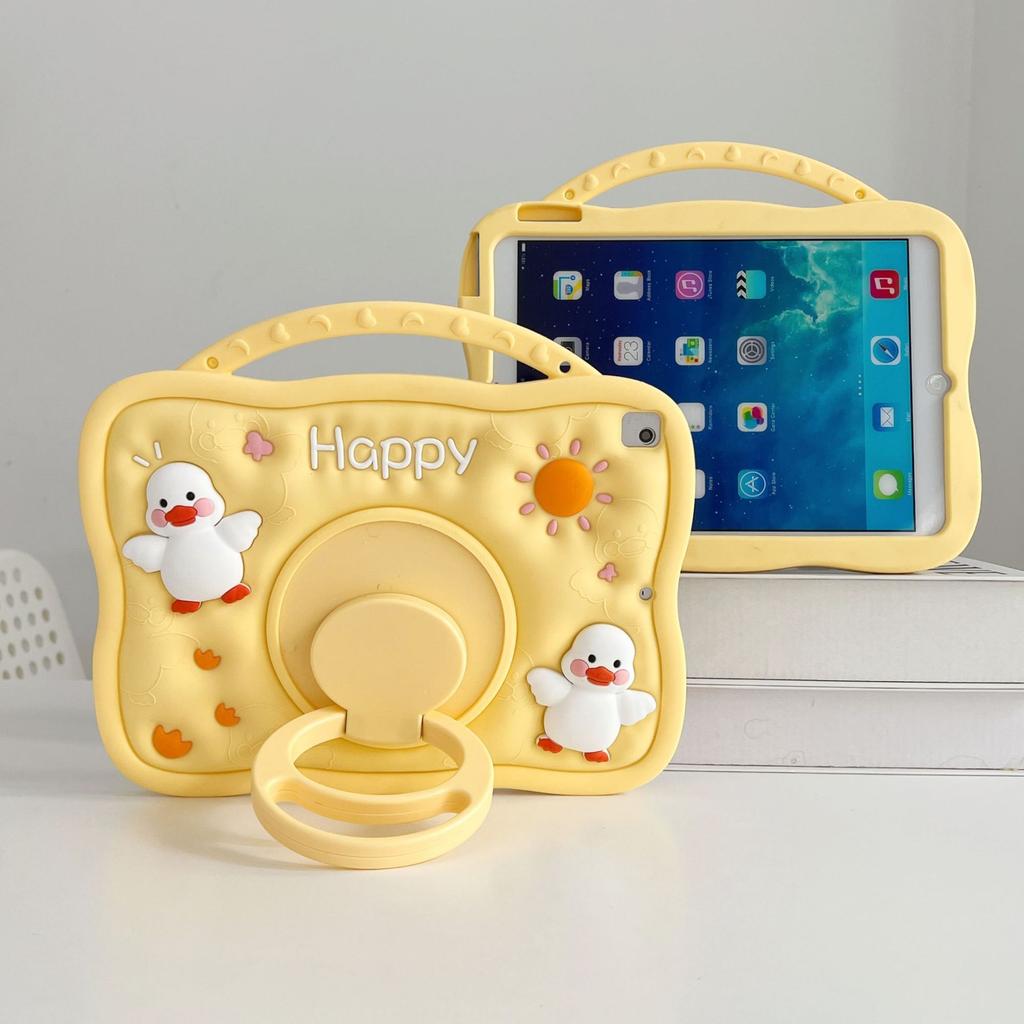 3D Милый Мультяшный Утенок Детский Чехол Для iPad Mini Air 2 3 4 5 6/7 8-го 9-го 10-го 10.9 11-го A16 Pro 11" 12-го A19 Силиконовый Защитный Чехол-Подставка Для Планшета
