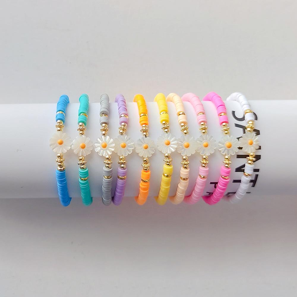 Женские браслеты с цветком ромашки Y2K, аксессуары, диск из полимерной глины, бусины, браслет Heishi, браслет в стиле бохо, летние ювелирные изделия Pulseras