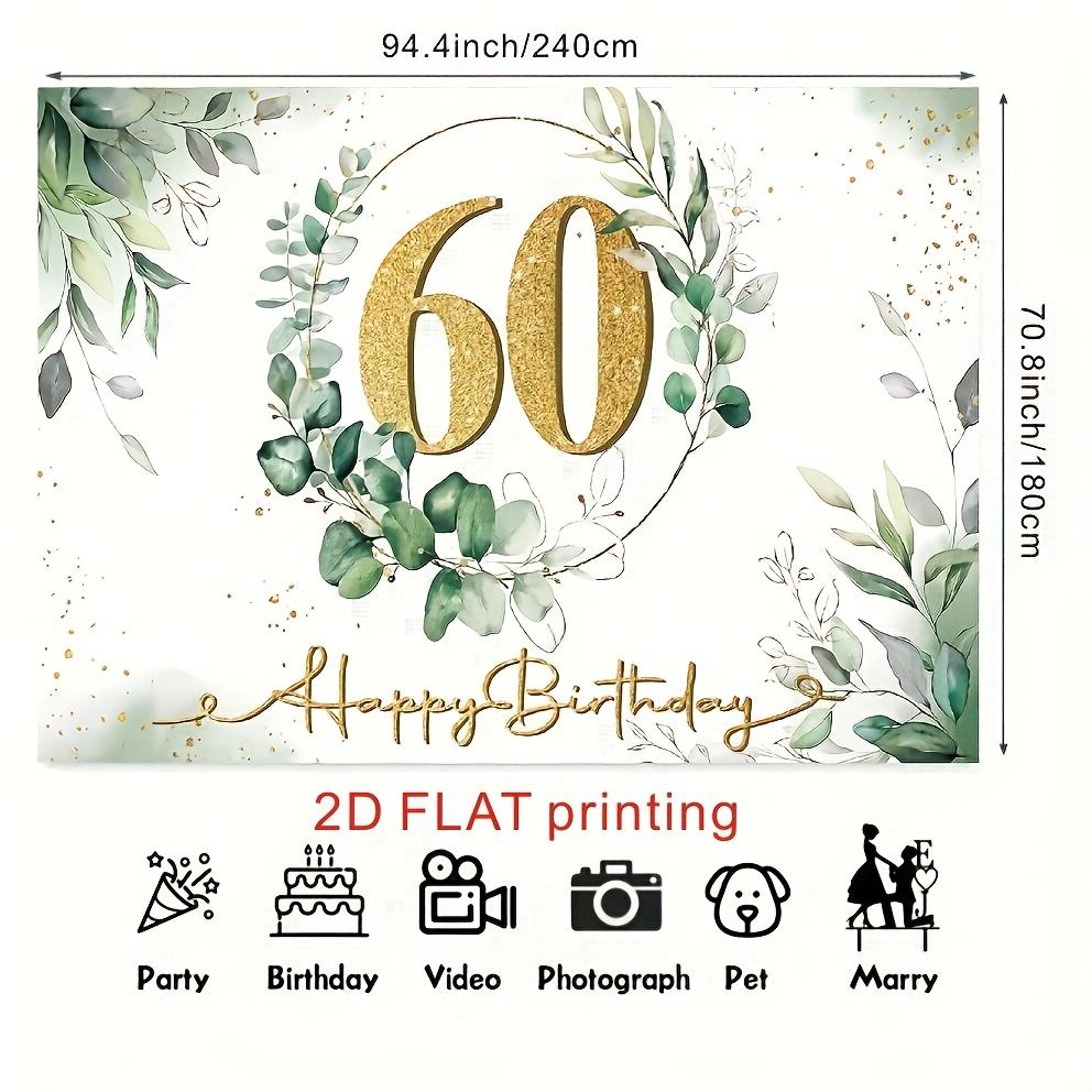 2D flat banner, 1 piece of background fabric for a happy 60th birthday, green plant circular design, birthday party decoration