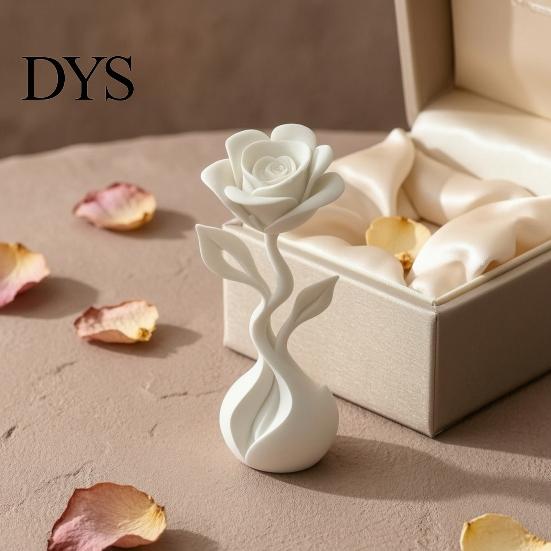 Белый Цветок Декор 3D Печатные Искусственные Украшения, Матовая Фигурка Розы с Реалистичными Раскрытыми Лепестками, Текстурное Искусство Минималистичный Современный Дом