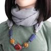 Хлопково-льняной шарф-снуд с подвеской из бусин ручной работы, женский аксессуар 2-в-1 в стиле бохо