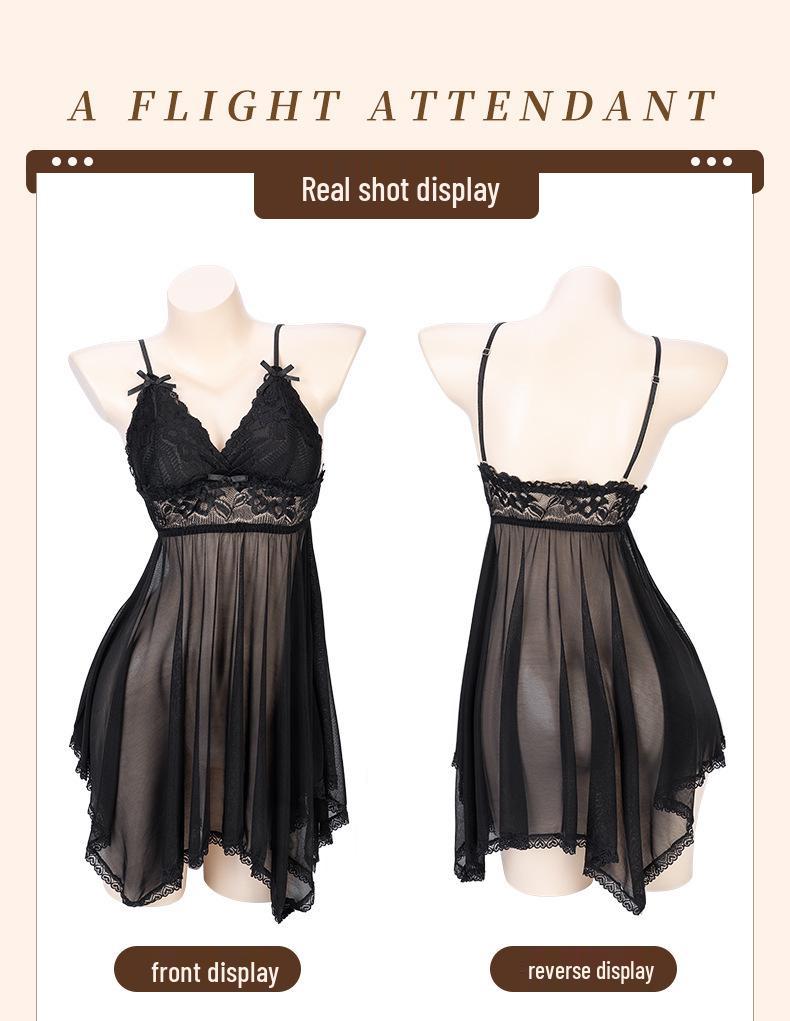 Man Yan Women's See-Through Soft Yarn Camisole Nightgown Set with Adjustable Straps