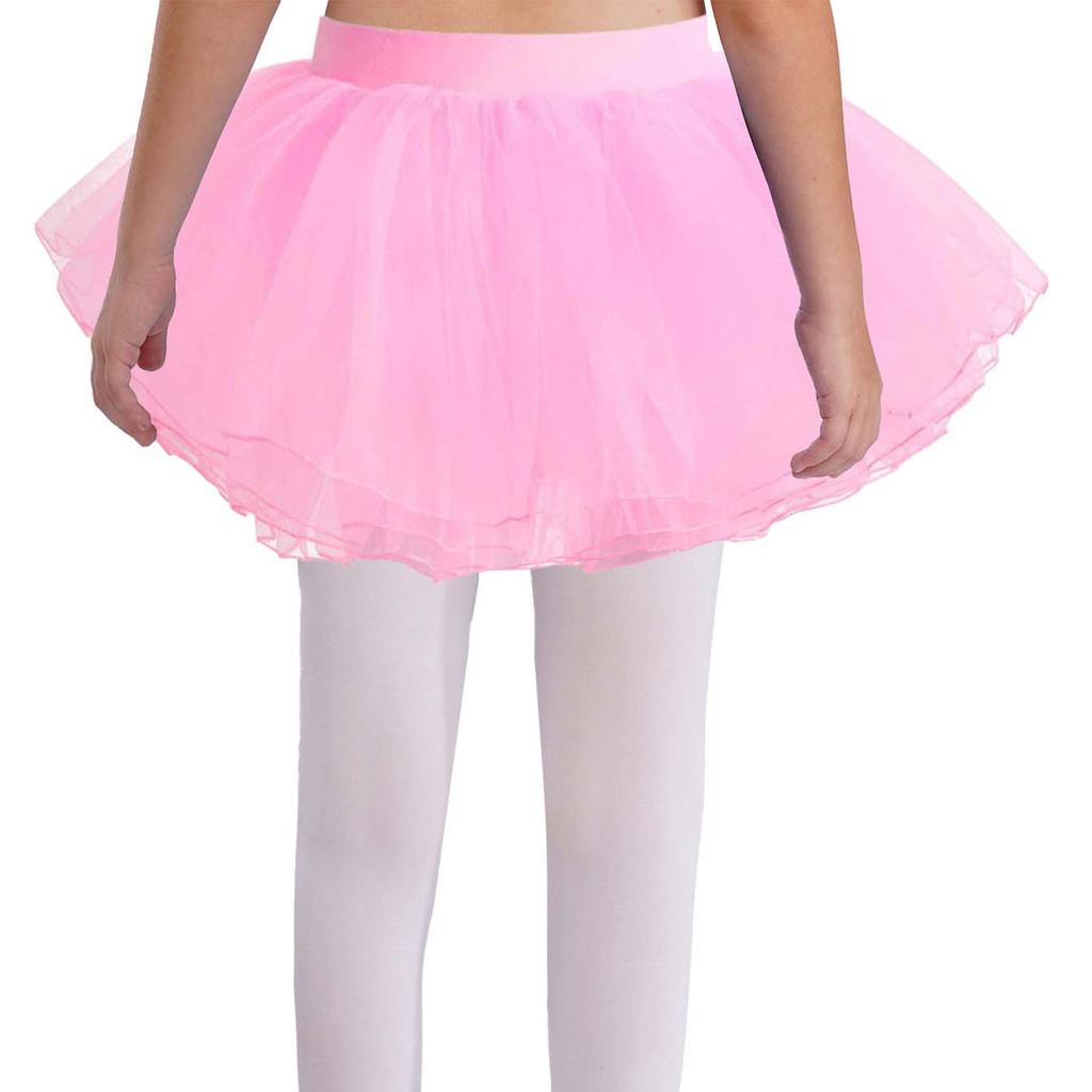 Girls Dance Clothing Elastic Waistband Tutu Mesh Skirt Solid Color Four Layer Dance Skirt