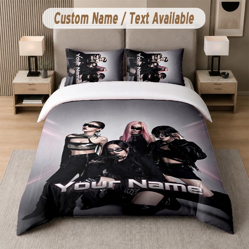 aespa 3Pcs Bedding Set, Personalized Custom Name Text, 1 Duvet Cover & 2 Pillowcases For Bedroom