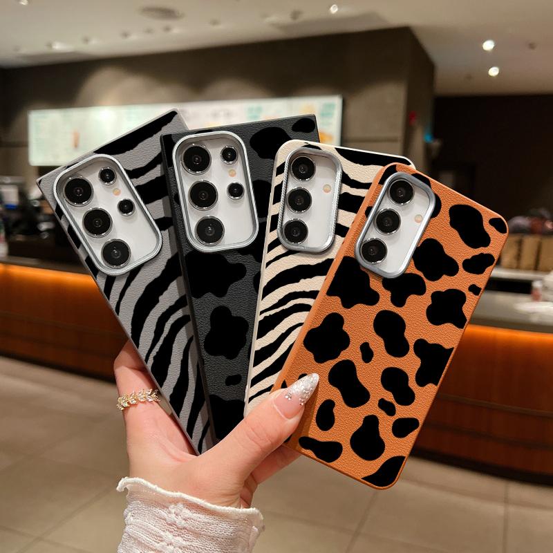 Ударопрочный тонкий матовый чехол для телефона с рисунком коровьей полосы для Samsung S25 Ultra S24 FE S23 S22 S21 A56 A36 A16 A55 A15 с рисунком зебры и мягкой текстурой из ТПУ кожи