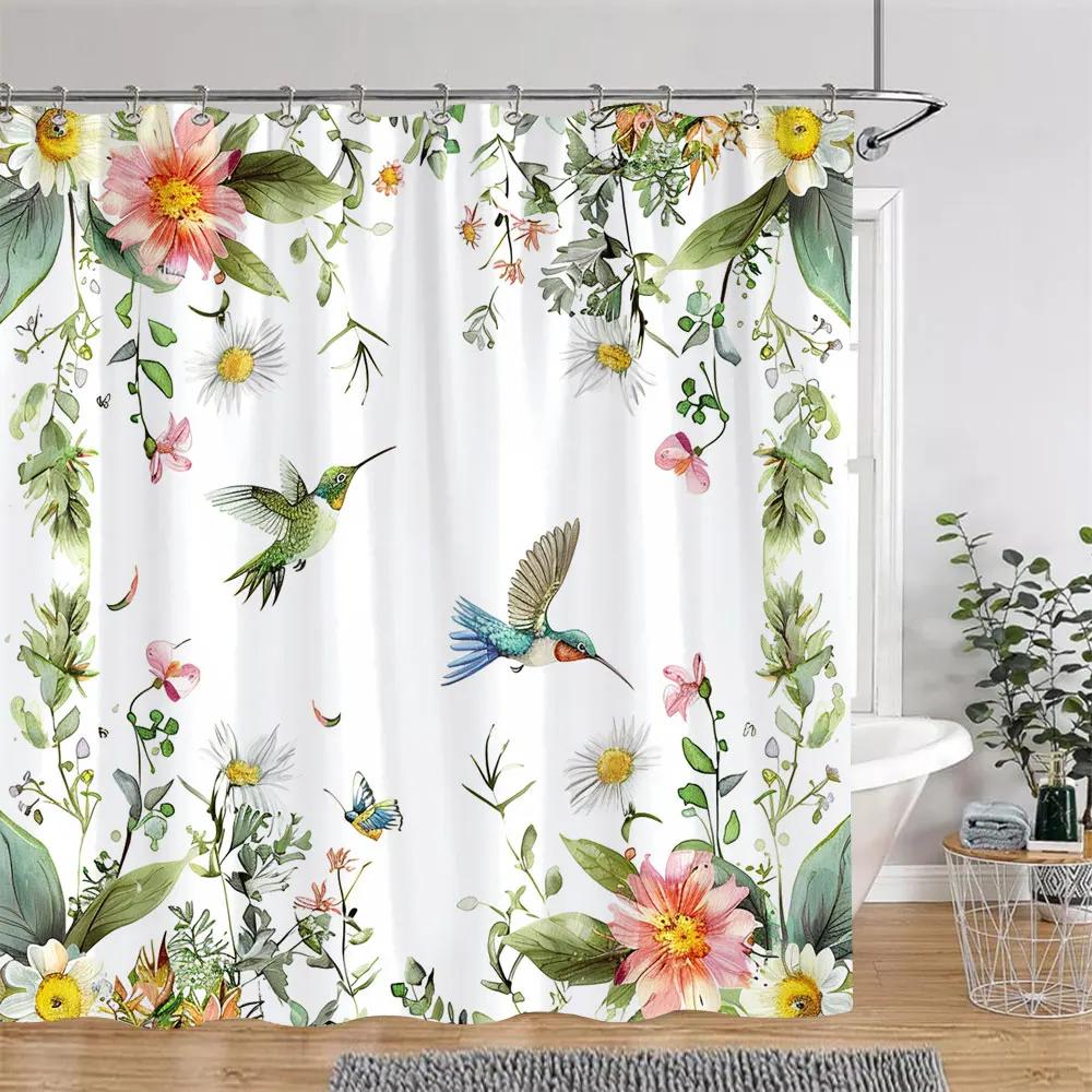 Beautiful Botanical Floral Shower Curtain Watercolour Painting Art Creative Vintage Style Polyester Bath Curta Bathroom Decor