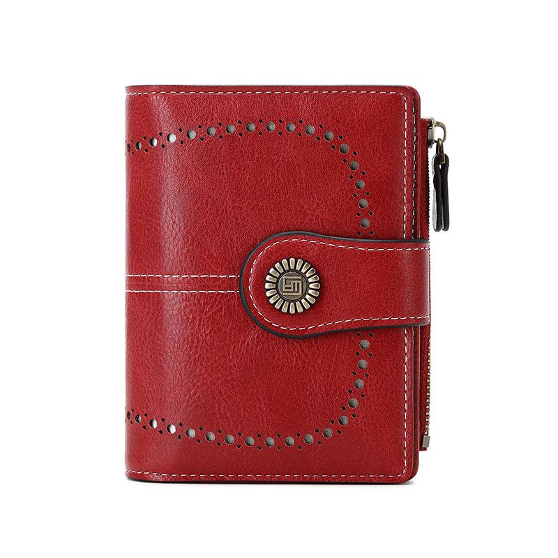 Women's RFID Anti-theft Leather Wallet: Multi-card Slot, Buckle & Zipper - European & American Fashion