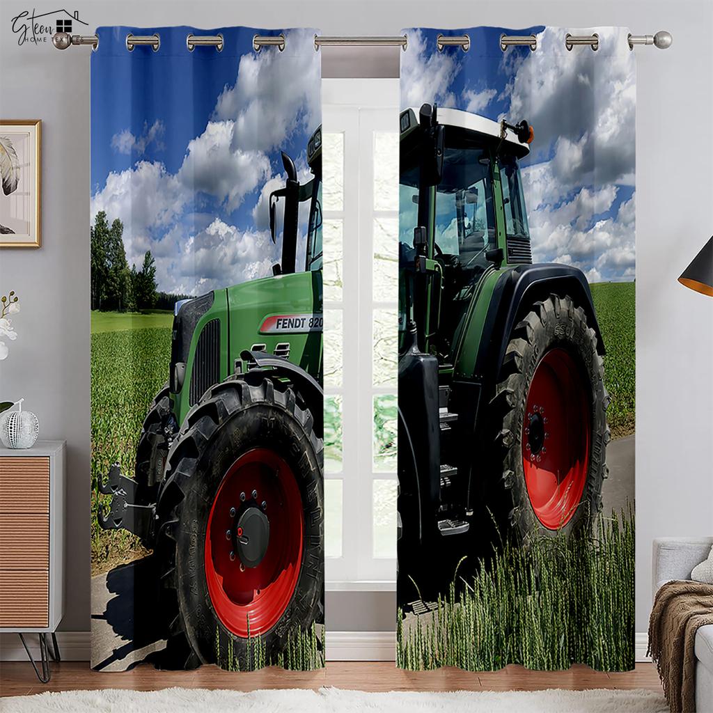 Трактор 3D Печатные Шторы Спальня Гостиная Кухня Оконные Шторы 100% Полиэстер Волокно Шторы Домашнее Украшение 2 ШТ.
