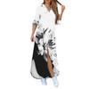 Women's Shirt Dress Sexy Casual Printed Long Sleeve Shirt Loose Slit Maxi Dress Button Collar