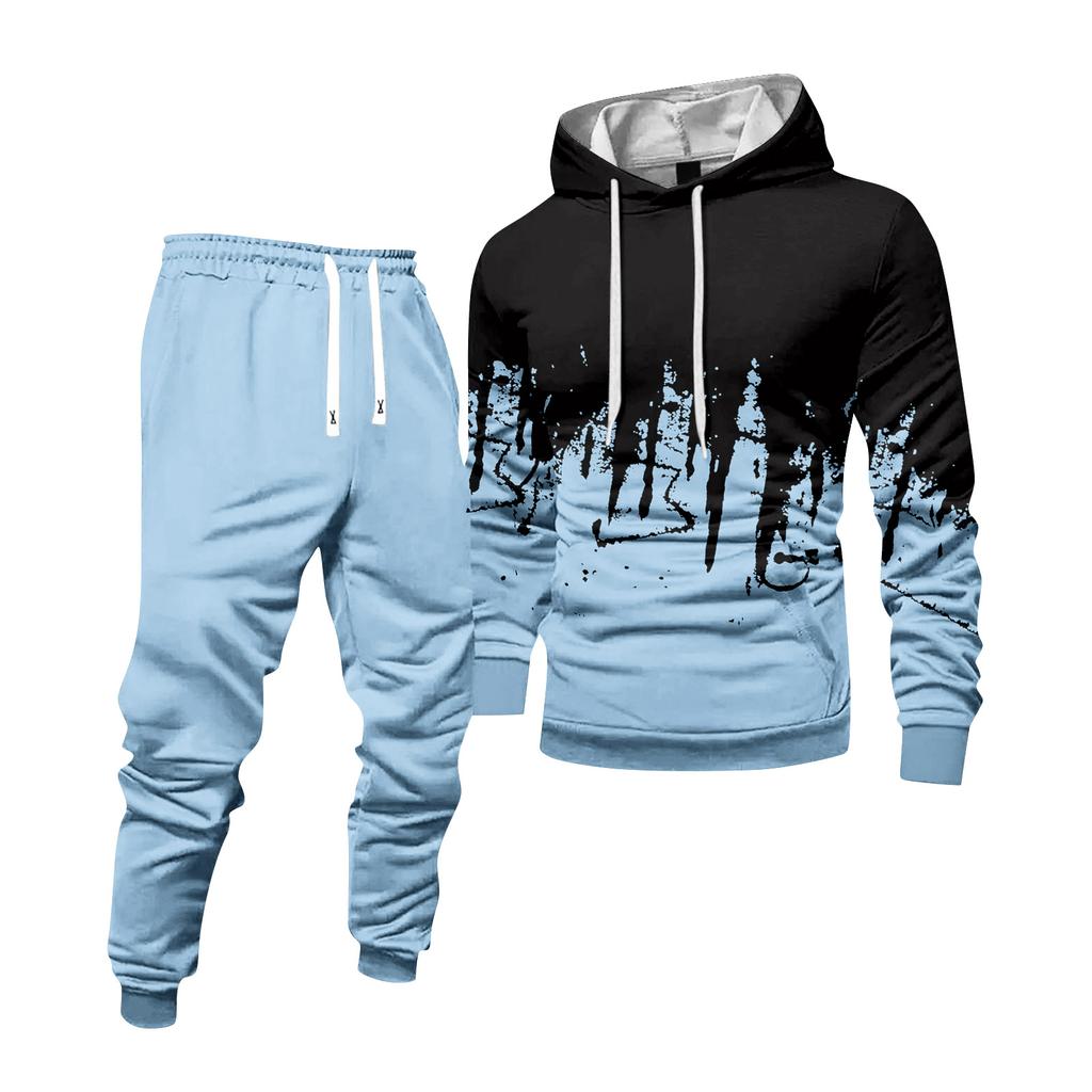 Men's Colorblock Hooded Sweatshirt And Sweatpants Casual Sports Suit