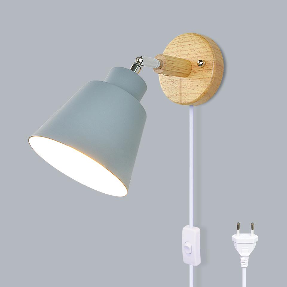 Скандинавский настенный светильник для помещений, DIY, E27, деревянный, 6 цветов, EU/UL вилка, 350° Настенные светильники для гостиной, спальни, коридора, бра, светильники