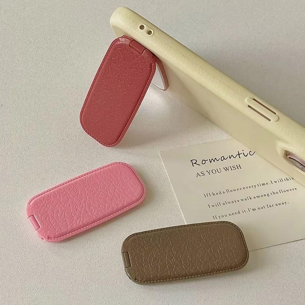 Adhesive Backing Folding Phone Stand Leather Pattern Folding Makeup Mirror Desktop Use