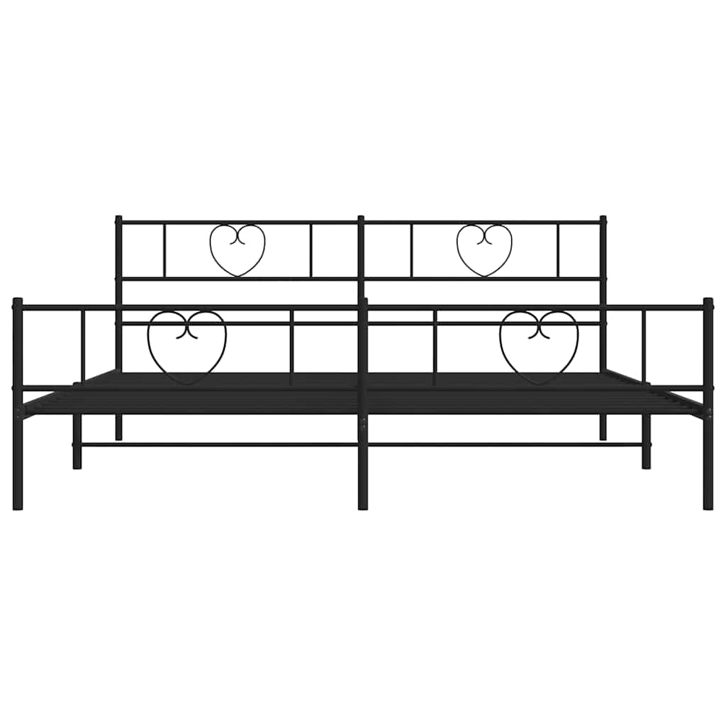 Metal Bed Frame with Headboard and Footboard Black 193 x 203 cm