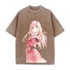 DARLING in the FRANXX Zero Two Printed Tee Men Women Vintage Washed T-shirts Oversized Cotton Streetwear Short Sleeve Clothing