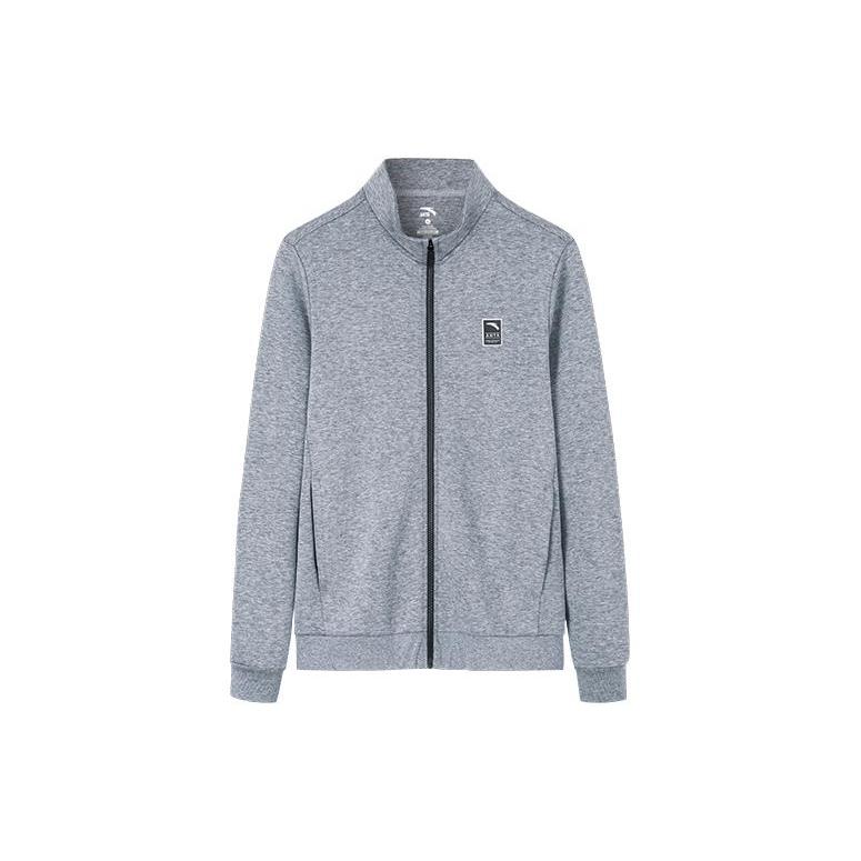 Anta Variety Training Collection Solid Color Logo Patch Zip Pocket With Fleece Lining Sweatshirt Men's Gray 952237735-1