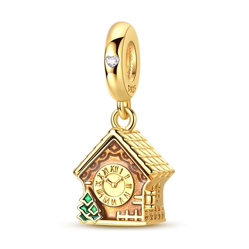 925 Silver Golden Series Charms Bead with CZ Zircon Whale Butterfly Sun Pendant for DIY Fashion Jewelry Bracelet