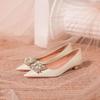 French Temperament Socialite Royal Sister Pointed Single Shoes Women's Low Heels Engagement Dress Bridesmaid Shoes Not Tired Feet Wedding Shoes Women