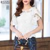 ZANZEA Women Casual Round Neck Short Sleeve Patchwork Lace Blouse